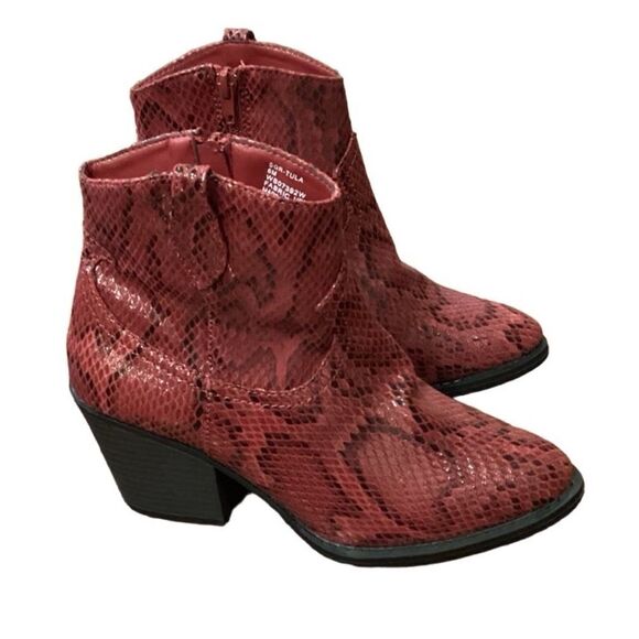 NWT SUGAR Crimson Red Snake Print Western Cowboy Bootie Zip Tula Sz 6 - Picture 2 of 12